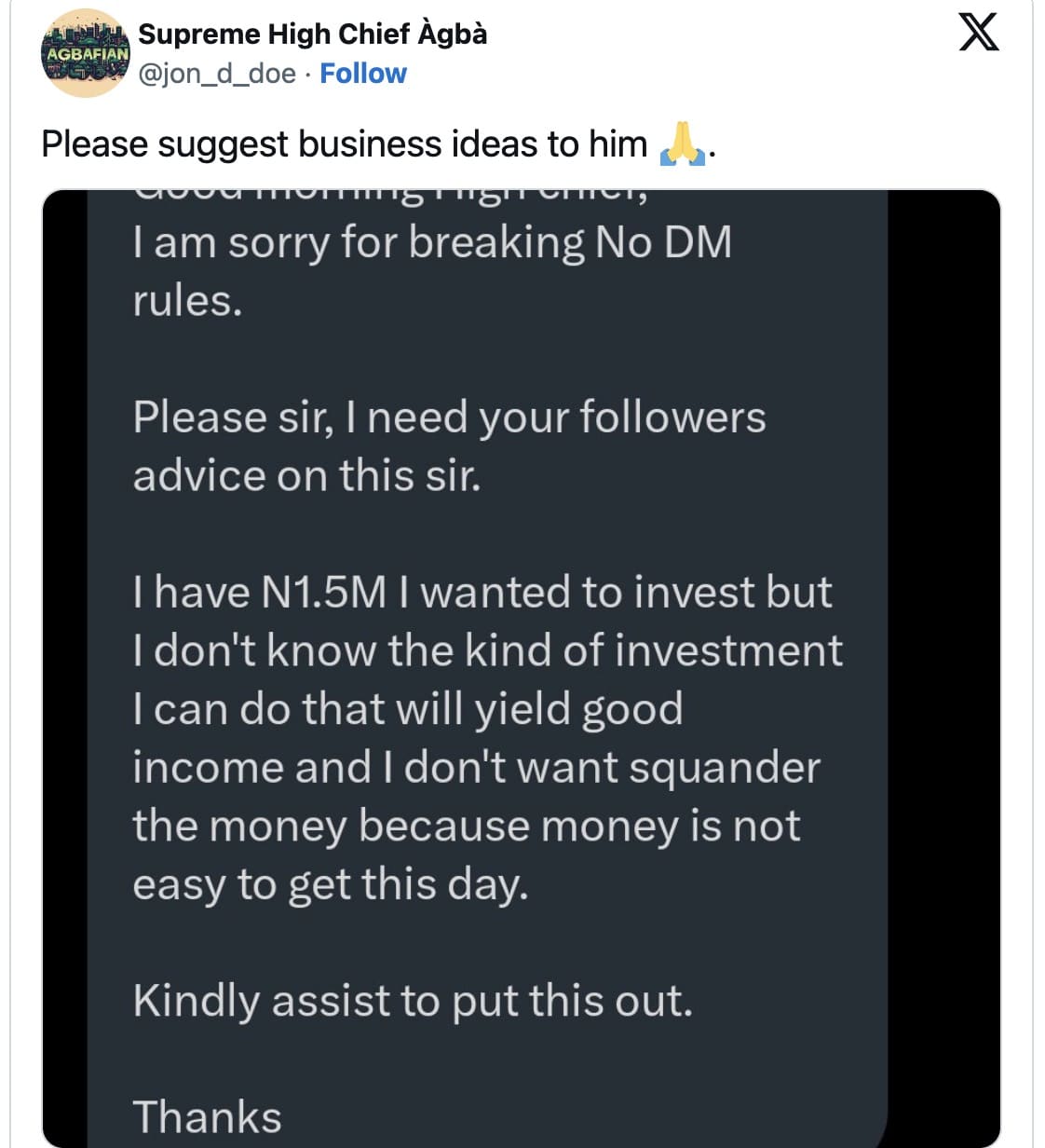 Nigerian man with N1.5M seeks advice on profitable business ideas to invest on